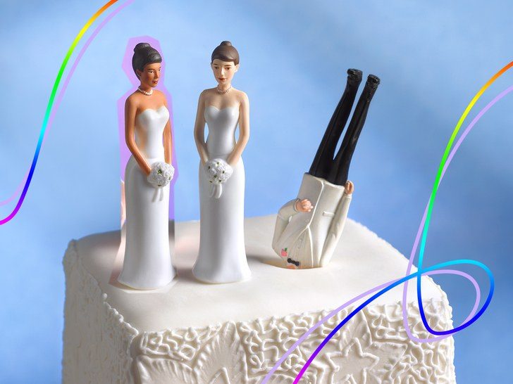 same sex bride ornaments on wedding cake 