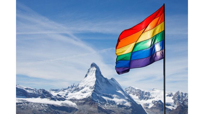 rainbow flag in Swiss mountain
