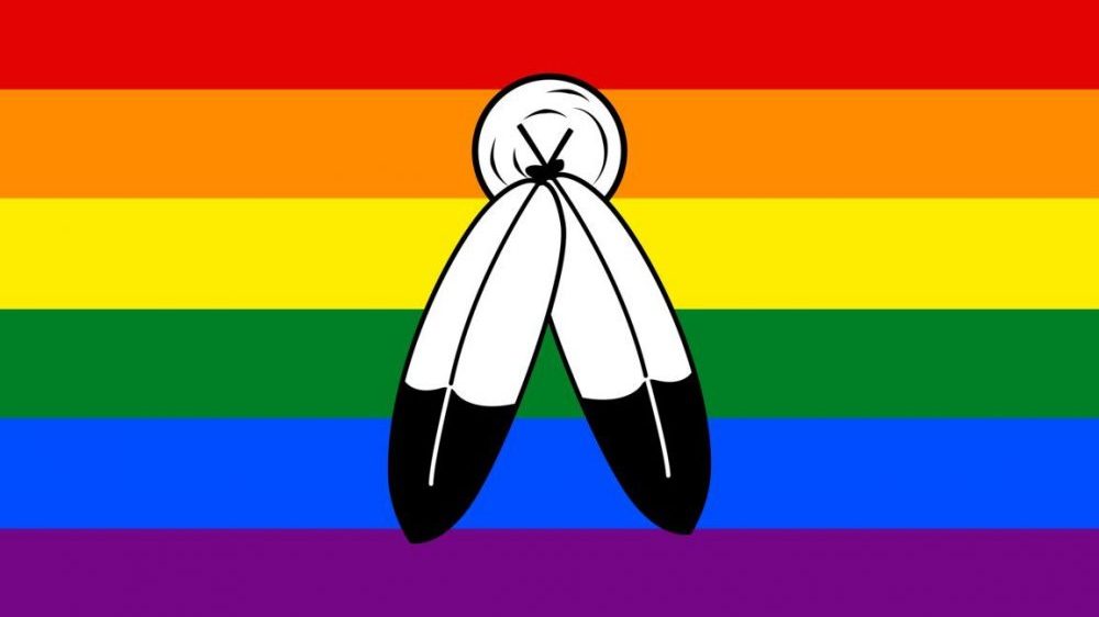 Rainbow flag with Indian Feather