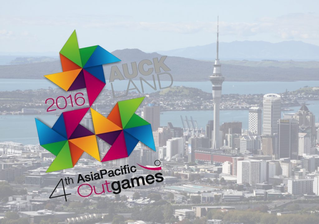 Auckland with logo of Asia Pacific Outgames 2016