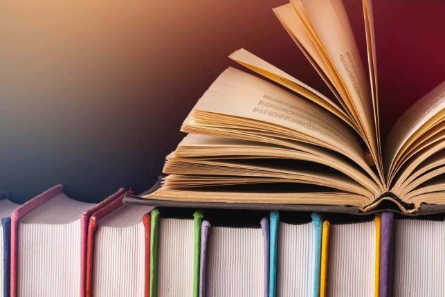 books lined up in bookshelve