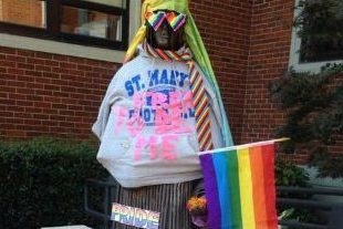 Students protested on campus by dressing up a statue of a nun