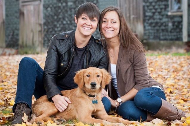 lesbian couple with pet