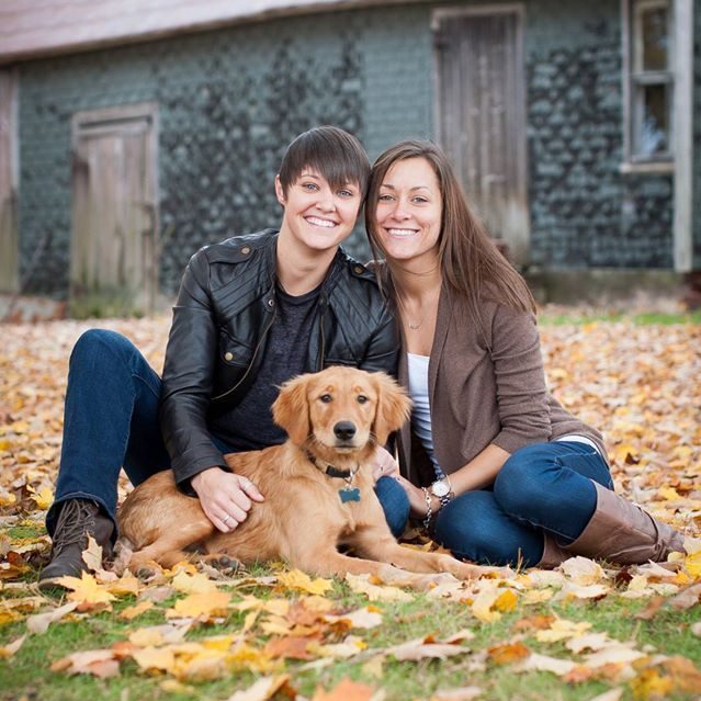 lesbian couple with pet