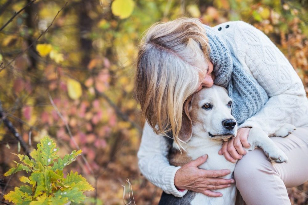 old dog with woman