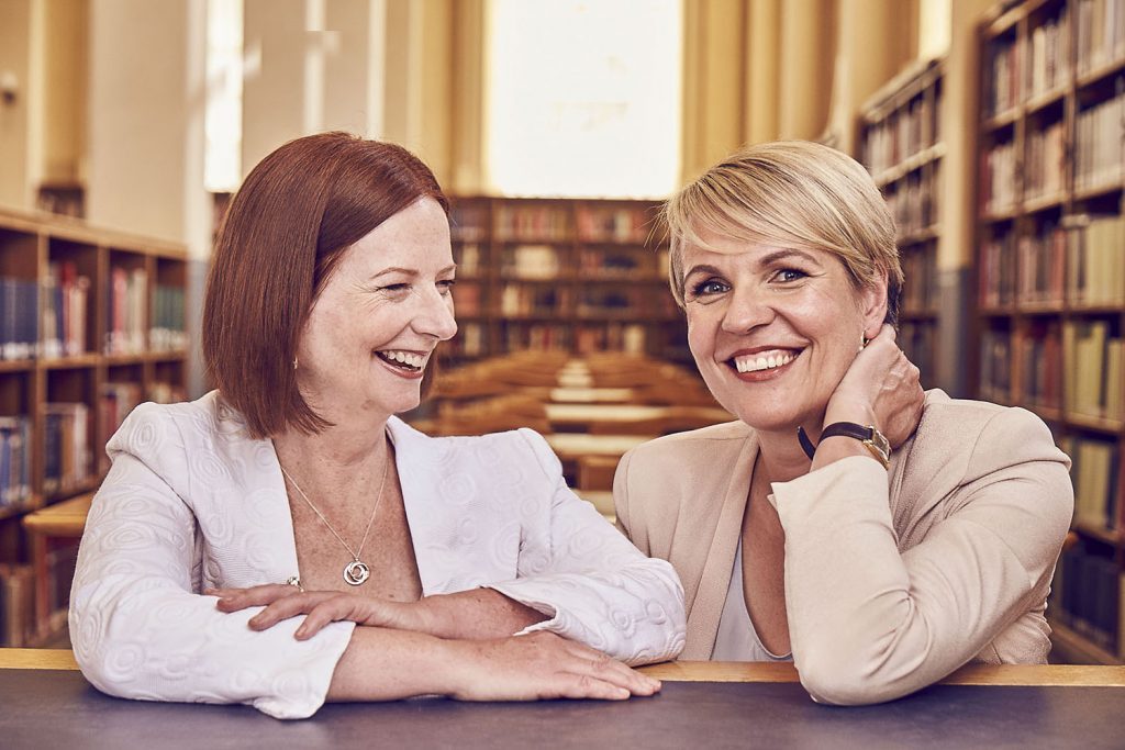 Julia Gillard talks to politician and former Deputy Leader of the Australian Labor Party, Tanya Plibersek