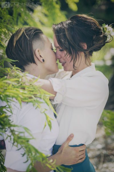 Lesbian Couple kissing , Photo by Wedding Photographer Rich Bayley