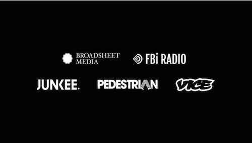 Image of media logos on black background