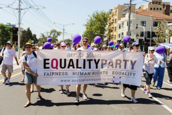 Australian-Equality-Party-holding banner during a march-lotl
