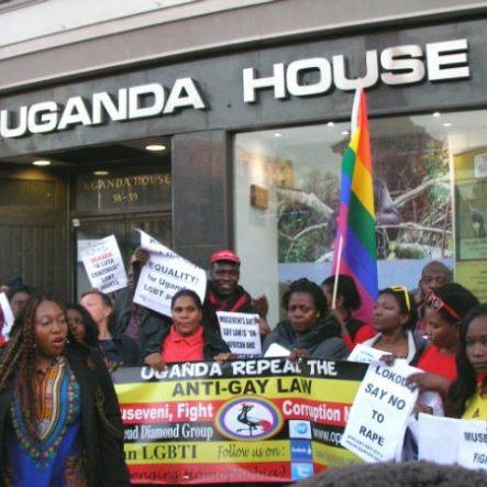 Demonstrator infron of Uganda House