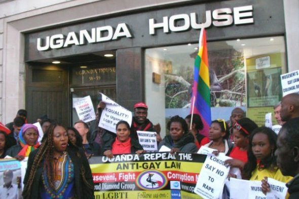 Demonstrator infron of Uganda House