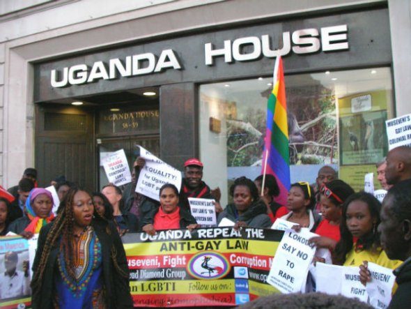 Demonstrator infron of Uganda House