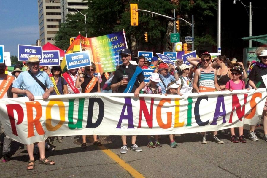 Proud Anglican march in a parade