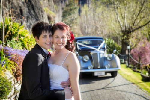 Jess and Kate Lawrenceon their wedding day