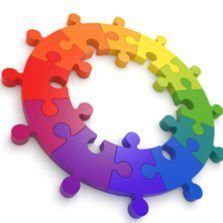 rainbow puzzle pieces in circle