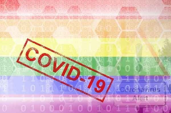 Covid 19 stamp on rainbow flag