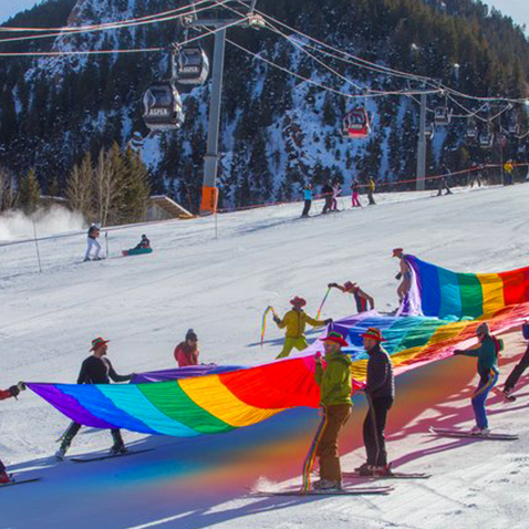 Rainbow Flag on Skifield at GaySkiWeek