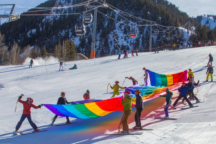 Rainbow Flag on Skifield at GaySkiWeek