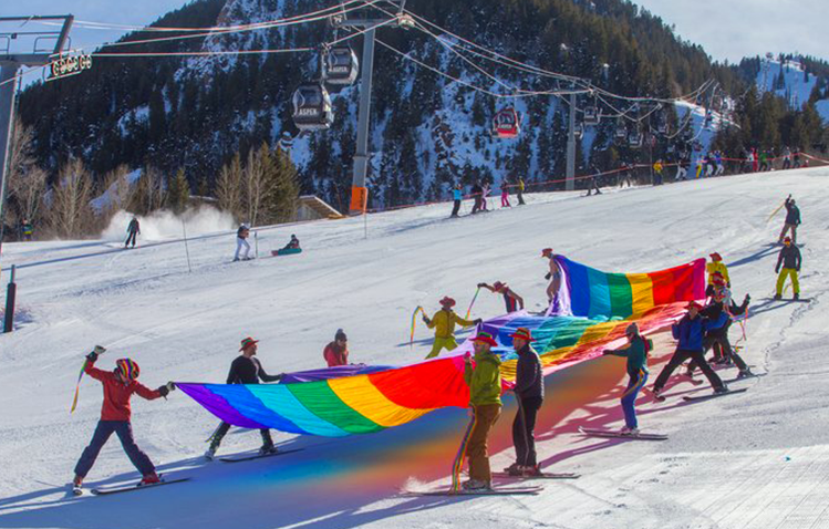 Rainbow Flag on Skifield at GaySkiWeek