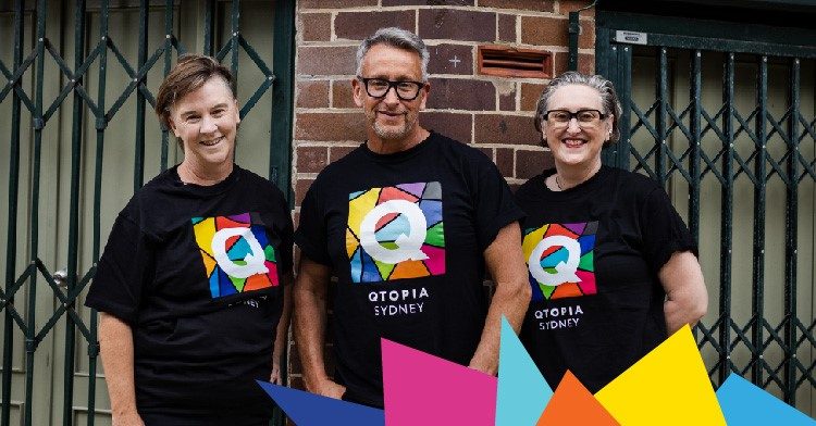 Curators Jacqui North and Liz Bradshaw with Qtopia Sydney CEO, Greg Fisher