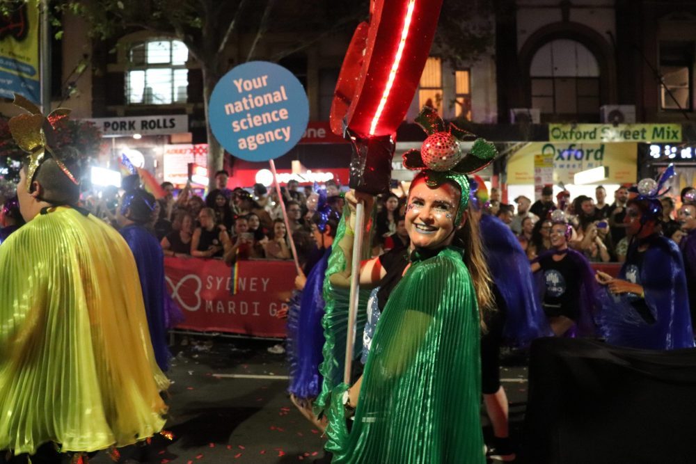 Renee Birchall in her first Sydney Gay and Lesbian Mardi Gras Parade with CSIRO.