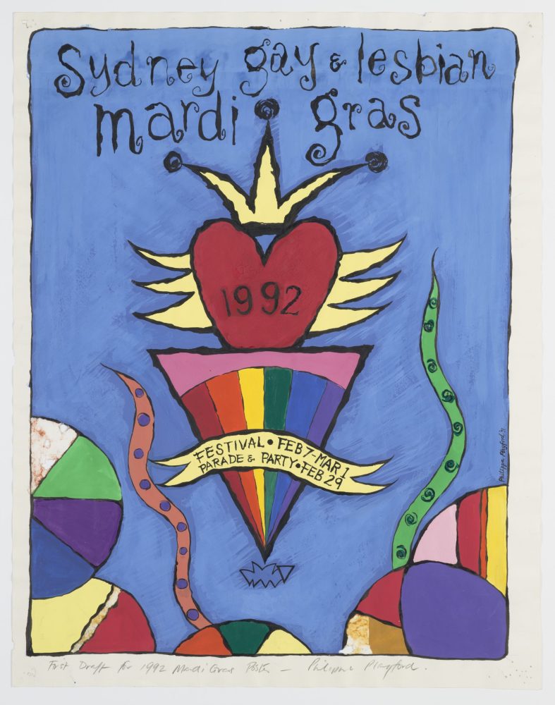 Original poster art, Sydney Gay & Lesbian Mardi Gras, 1991, by Philippa Playford, acrylic on paper, Sydney Gay & Lesbian Mardi Gras Limited — a collection of designs for posters, dance parties and costumes, 1981–94, PXD 699