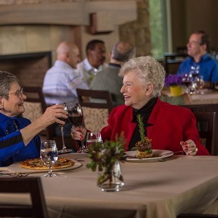 2 older women enjoying dinner