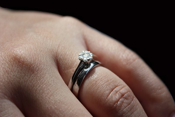 female hand with engagement ring 