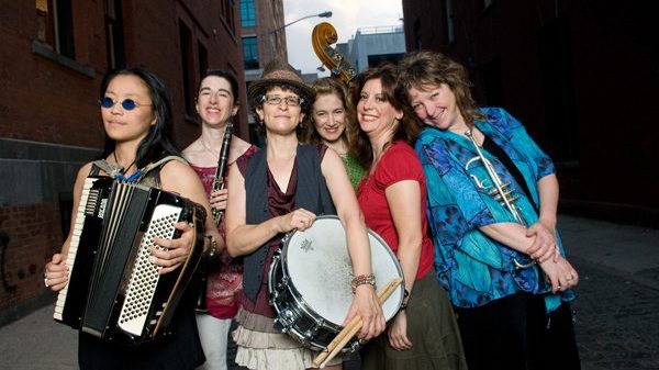 The all-woman klezmer band Isle of Klezbos is photographed in a portrait and in performance at the 92Y Tribeca in New York City on July 26, 2011.
