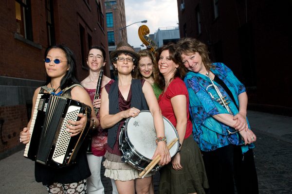 The all-woman klezmer band Isle of Klezbos is photographed in a portrait and in performance at the 92Y Tribeca in New York City on July 26, 2011.