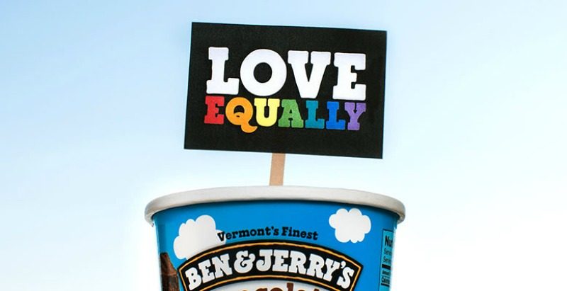 Ben & Jerry Ice Cream container with Love Equality sign 
