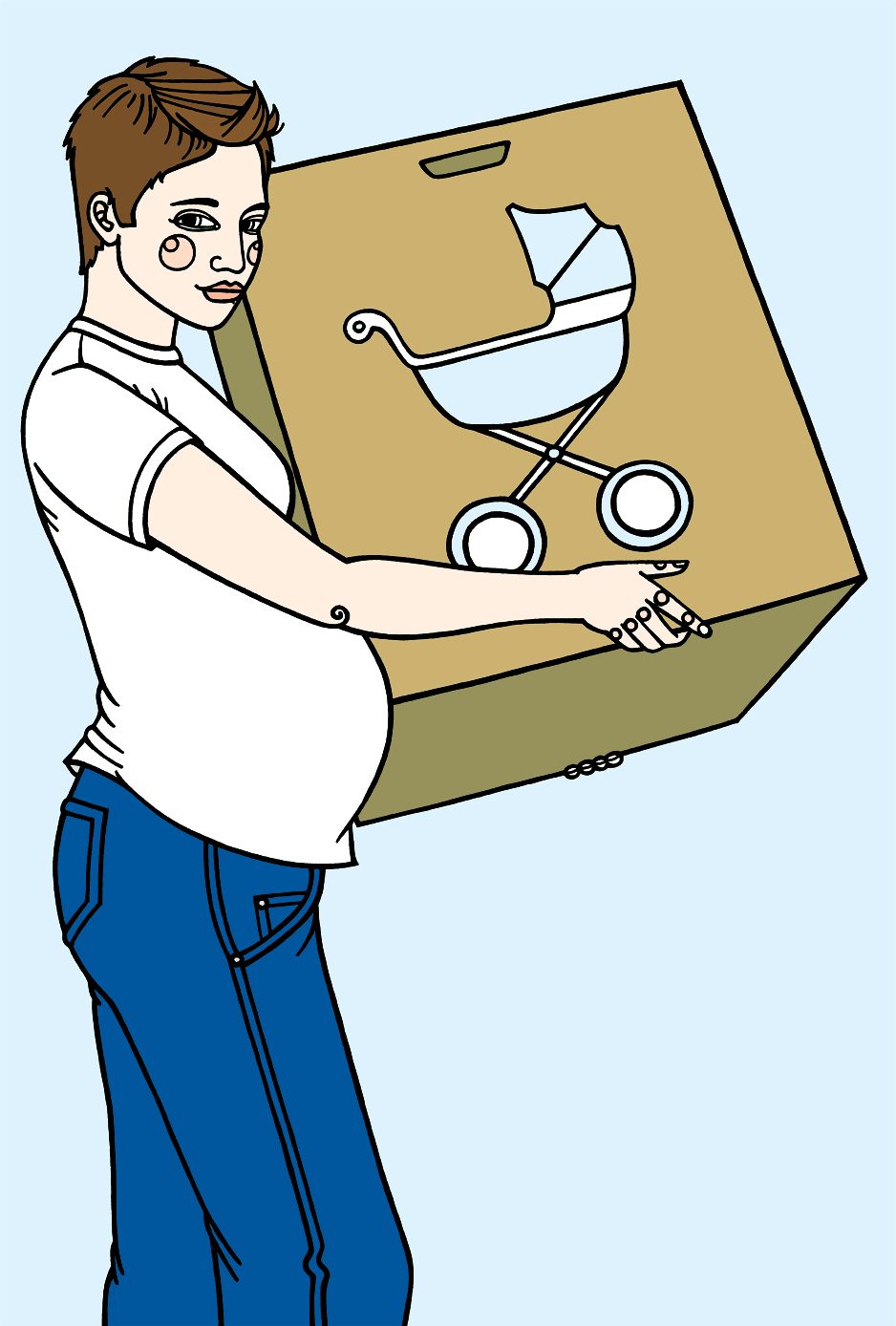 Cartoon Person of Butch pregnant Lesbian carrying a box