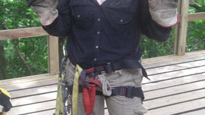 Karen zip lining in Honduras