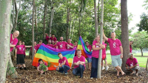 Brisbane Gay Choir with rainbow flag 
