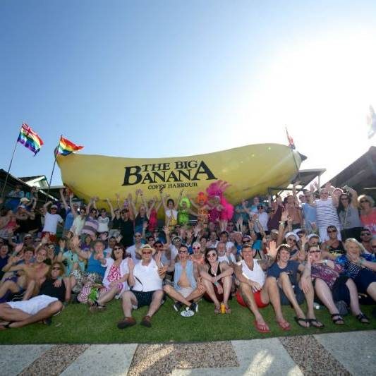CoastOut Festival goers under the 'Big Banana'