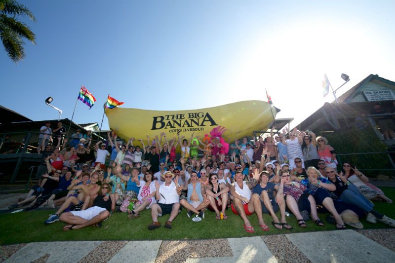CoastOut Festival goers under the 'Big Banana' CoastOut Festival goers under the 'Big Banana'
