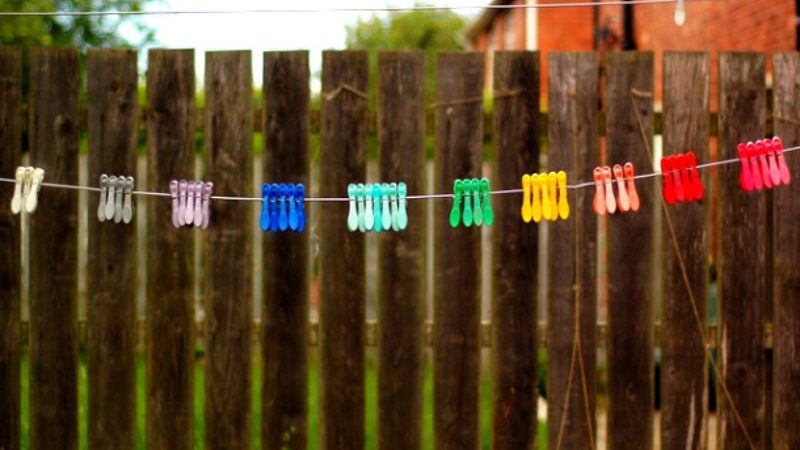 Rainbow Coloured Pegs on washing line