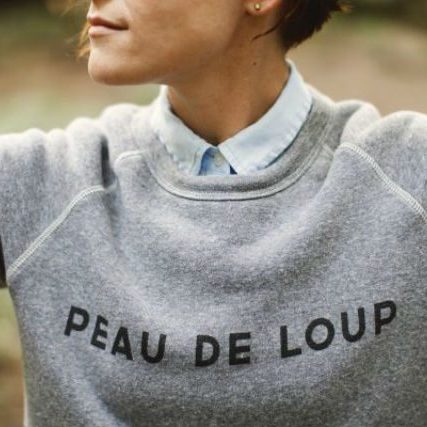 Woman wearing Peau-de-Loup-jumper