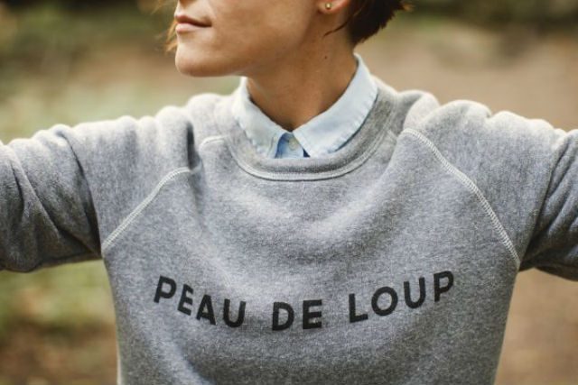 Woman wearing Peau-de-Loup-jumper