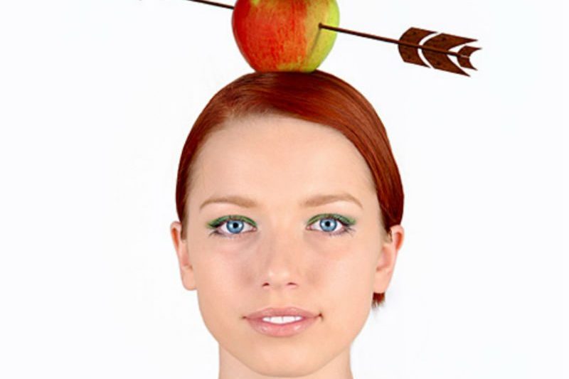 Woman with Apple on her head