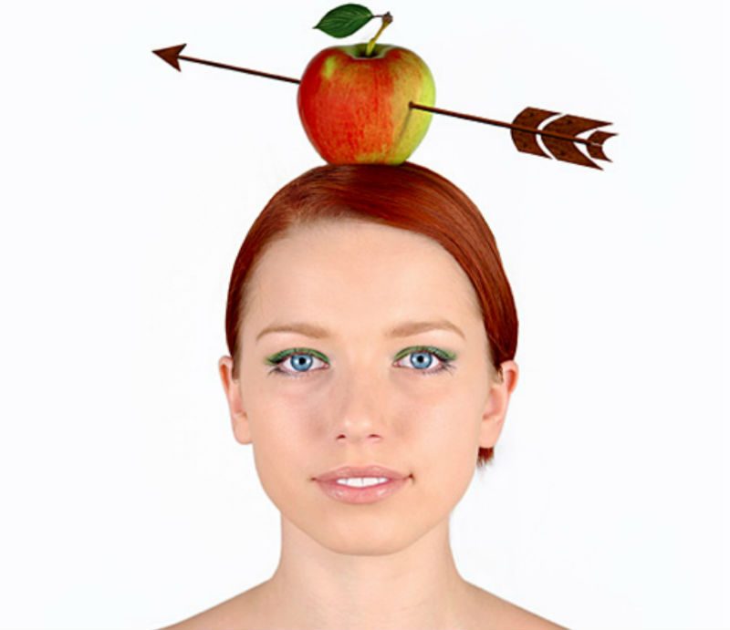 Woman with Apple on her head