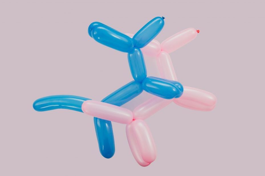 blue and pink ballon dog figure