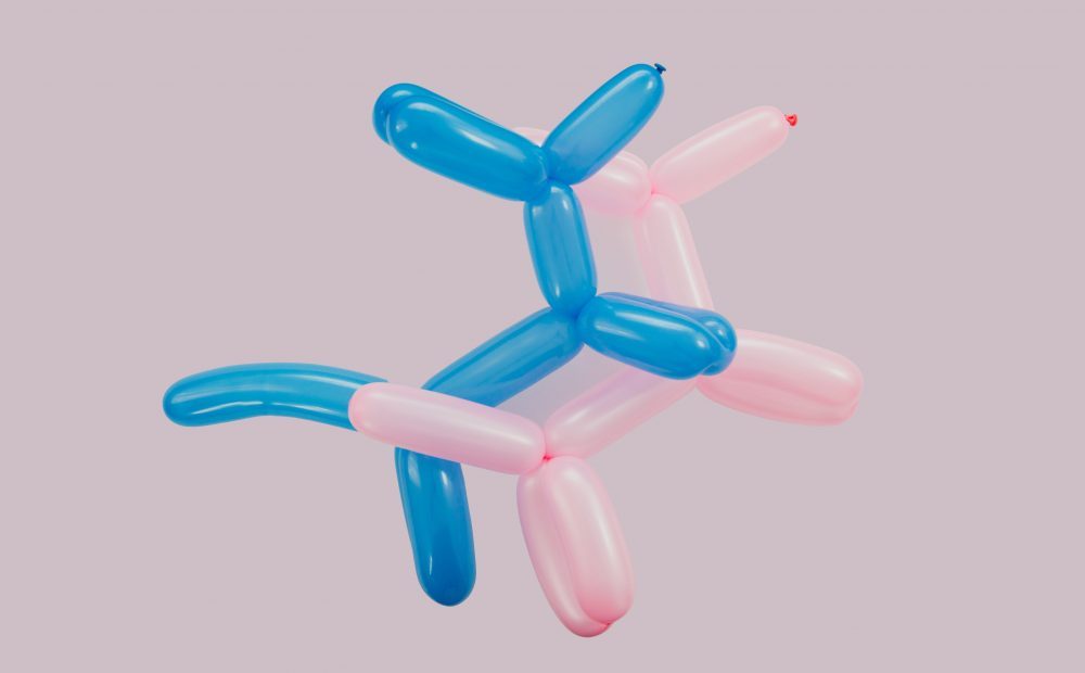 blue and pink ballon dog figure