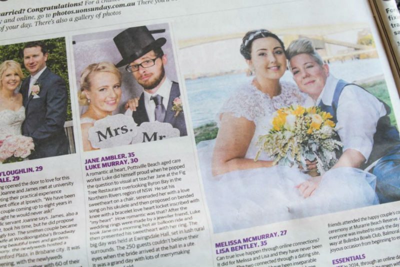Brisbane couple Melissa McMurray and Lisa Bentley featured in a Queensland newspaper
