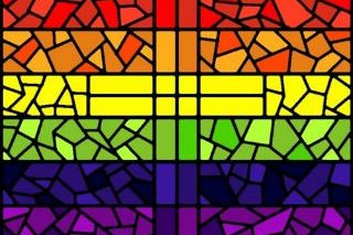 Rainbow Mosaic Window with christian cross