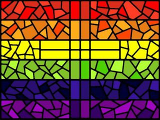 Rainbow Mosaic Window with christian cross