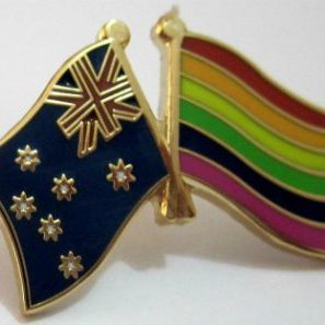 lapel of rainbow and australian flag