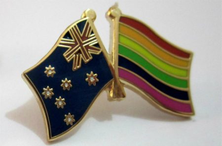 lapel of rainbow and australian flag