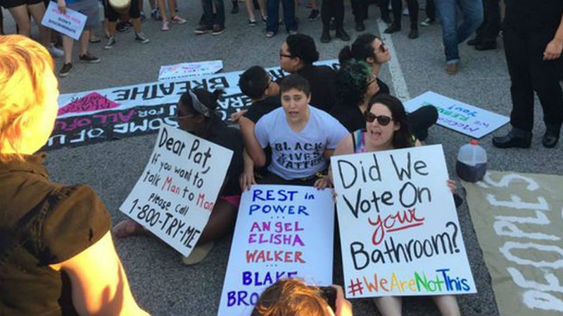 HB2 bans transgender individuals from using public restrooms and changing rooms that fit their gender identity and bans cities from creating local ordinances to protect the LGBT community. North Carolina Lawmakers File To Repeal Anti-LGBT Law