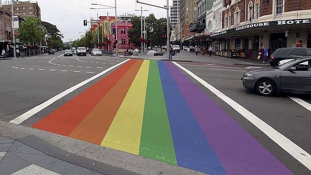 Rainbow crossing at Taylor Square, Oxford Street Oxford Street's rainbow pride